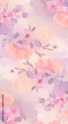 Watercolor Floral Dream: Delicate Pink & Peach Blossoms, Romantic Flower Art Background, Pastel Spring Bloom Pattern Design