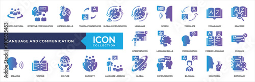 Language and Communication Glyph Gradient Icon Collection