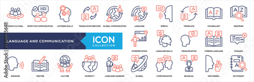 Language and Communication Line Color Icon Collection