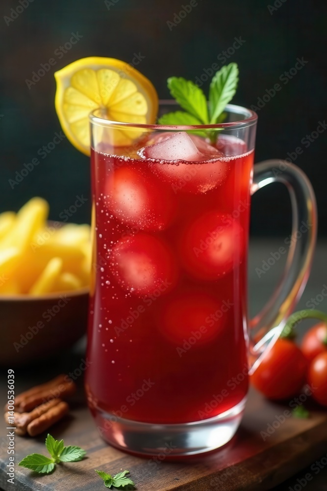 Close-up vibrant sangria in pitcher, tapas assortment , still life, spanish food Close-up vibrant sangria in pitcher, tapas assortment , still life, spanish food