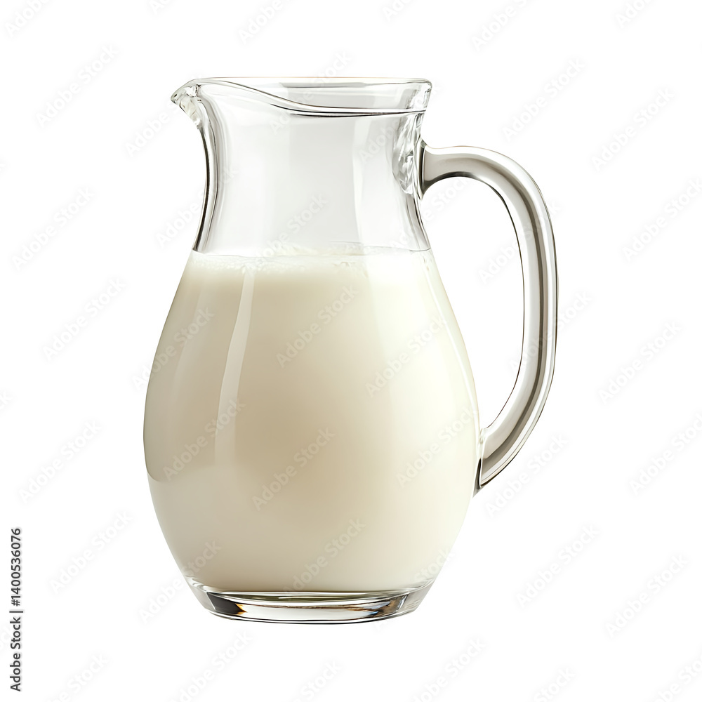 A glass pitcher of fresh milk, isolated on fully transparent png background A glass pitcher of fresh milk, isolated on fully transparent png background