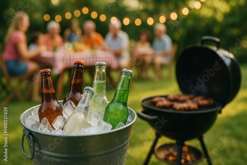 Summer Barbecue Gathering With Friends and Cold Drinks at a Backyard Grill Party