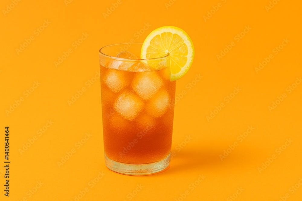 Refreshing Iced Tea with Lemon on Bright Orange Background. summer concept photography. Refreshing Iced Tea with Lemon on Bright Orange Background. summer concept photography.