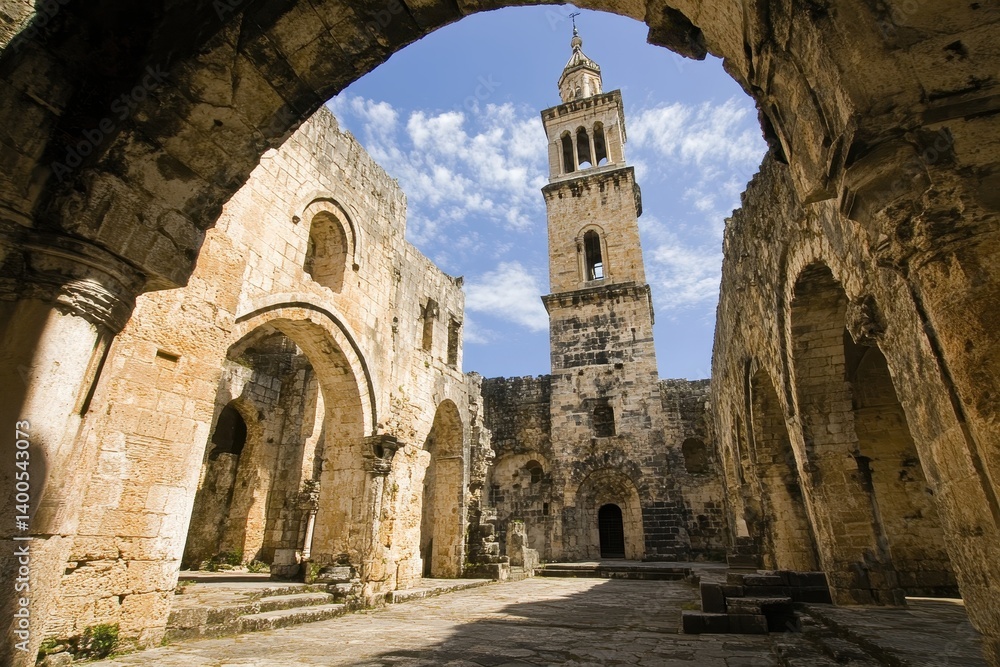 Obraz premium Ancient stone ruins, sunlight, arches
