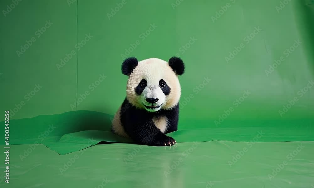 video of playful little panda looking around with innocent expression against vibrant green screen for editing use video of playful little panda looking around with innocent expression against vibrant green screen for editing use