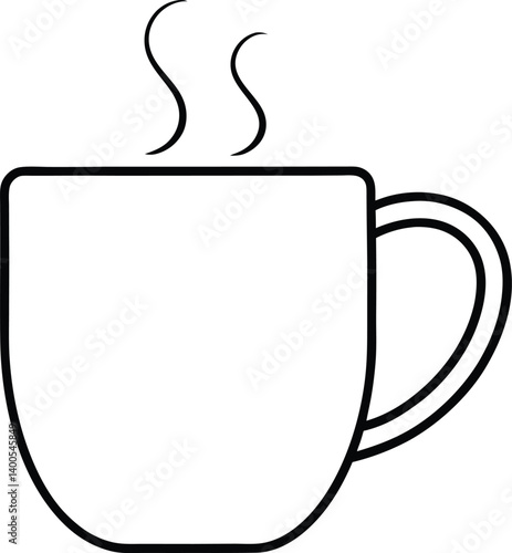 Coffee Mug Outline Line Art Drawing Vector | Drinkware, Café & Beverage Line Icon