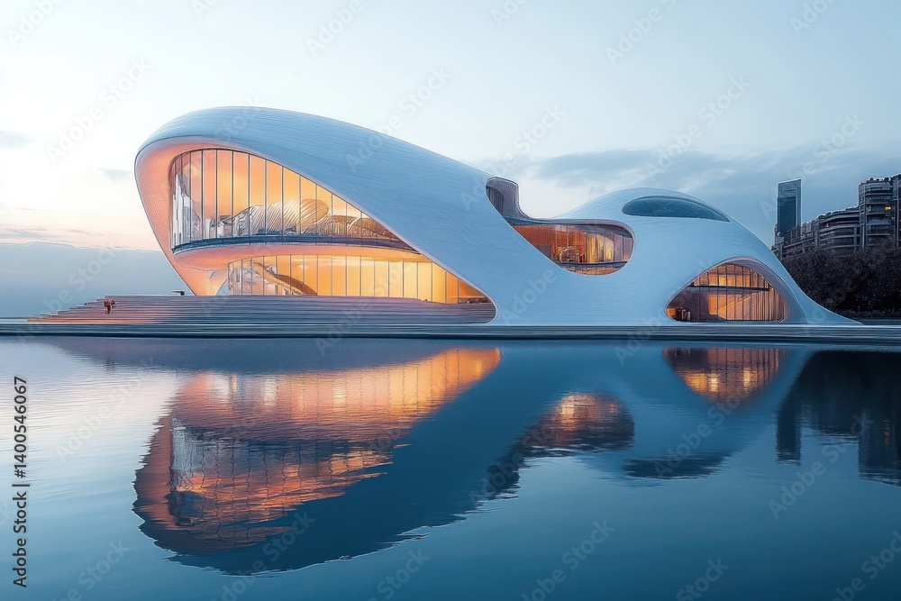 Futuristic Architecture at Dusk by the Water Body in Valencia Spain Futuristic Architecture at Dusk by the Water Body in Valencia Spain