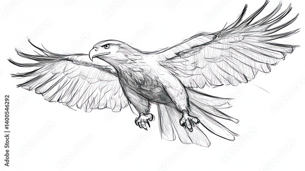 Fototapeta premium Majestic eagle in flight, sketched on white