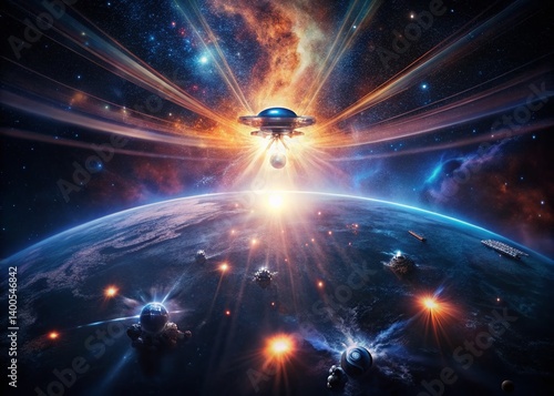 Drone Night Photography: Star Flare Burst in Dark Sky - Celestial Lightscape