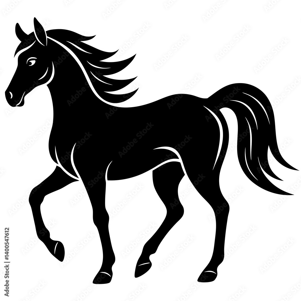 Obraz premium Black and white illustration of a horse vector icon on white background