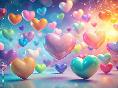 Dreamy Romantic Hearts Celebration: Colorful Floating Hearts Soft Backdrop Stock Photo