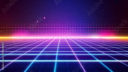 Wallpaper Mural Retro Synthwave Grid Horizon: Neon Landscape Visual for Futuristic Concepts Torontodigital.ca