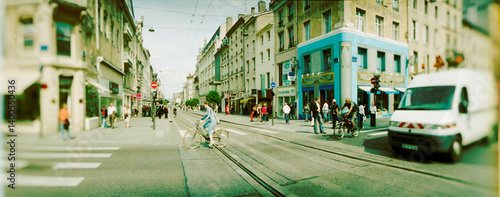 Busy street scene in a city, Nancy, Meurthe-et-Moselle, Lorraine, France.