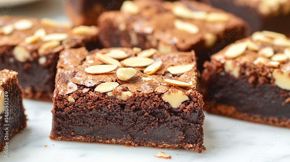 Moist and fudgy brownies topped with slivered almonds for a delicious crunch