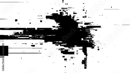 Abstract distorted black, white motion glitch overlay effect distress texture. Black grunge, white background.