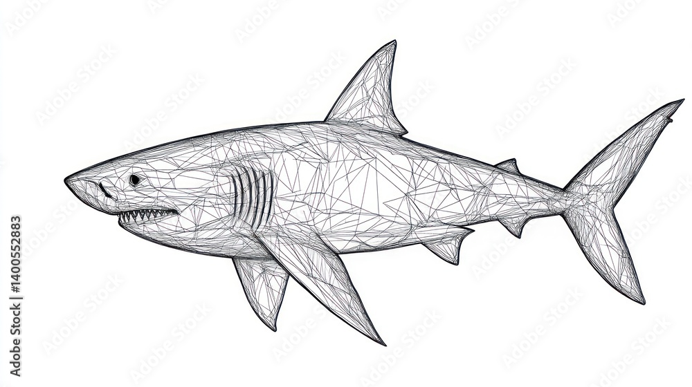 Wireframe Great White Shark Ocean Predator Illustration Wireframe Great White Shark Ocean Predator Illustration