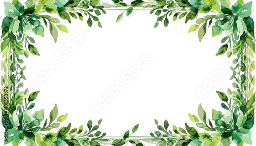 Watercolor leafy green frame with natural aesthetic against black background