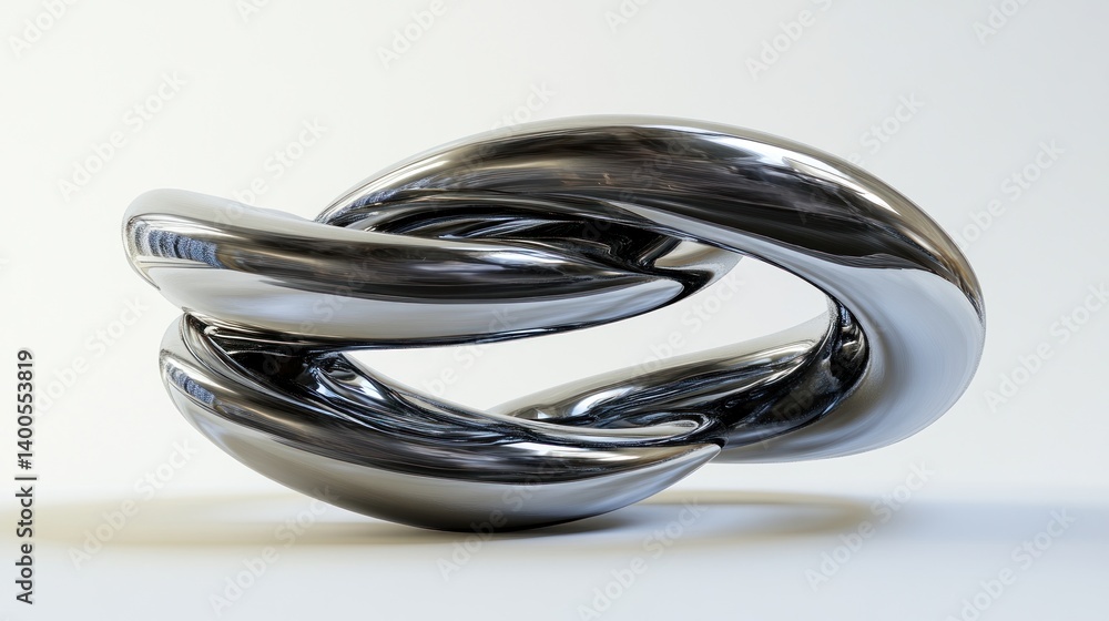 Fototapeta premium Abstract chrome sculpture, intertwined forms
