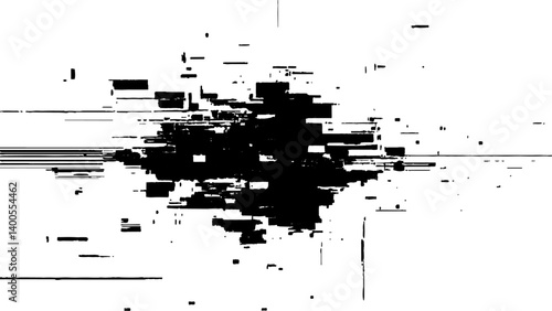 Abstract distorted black, white motion glitch overlay effect distress texture. Black grunge, white background.