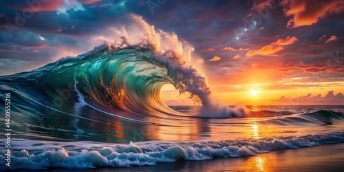 Double Exposure: Tiny Wave Crashing on Shore, Sunlit Abstract