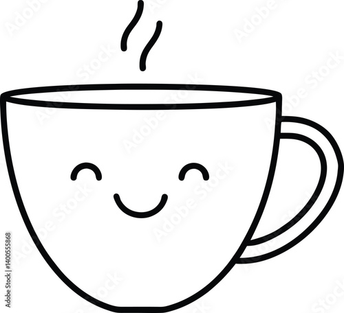 Cute Coffee Cup Line Art Drawing Vector | Kawaii, Café & Beverage Line Icon