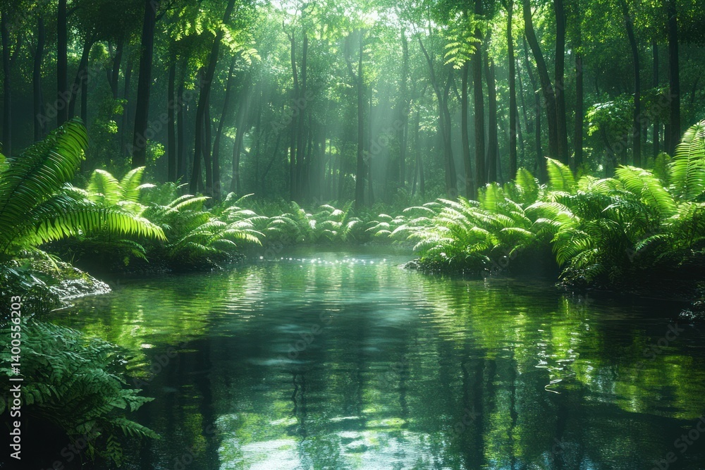 Obraz premium Lush Tropical Pond Reflections in Balata Garden Martinique