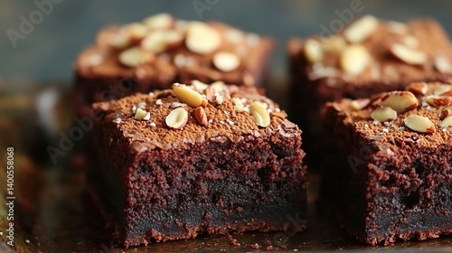 1Rich chocolate brownies with a dense fudge texture, topped with sliced almonds 