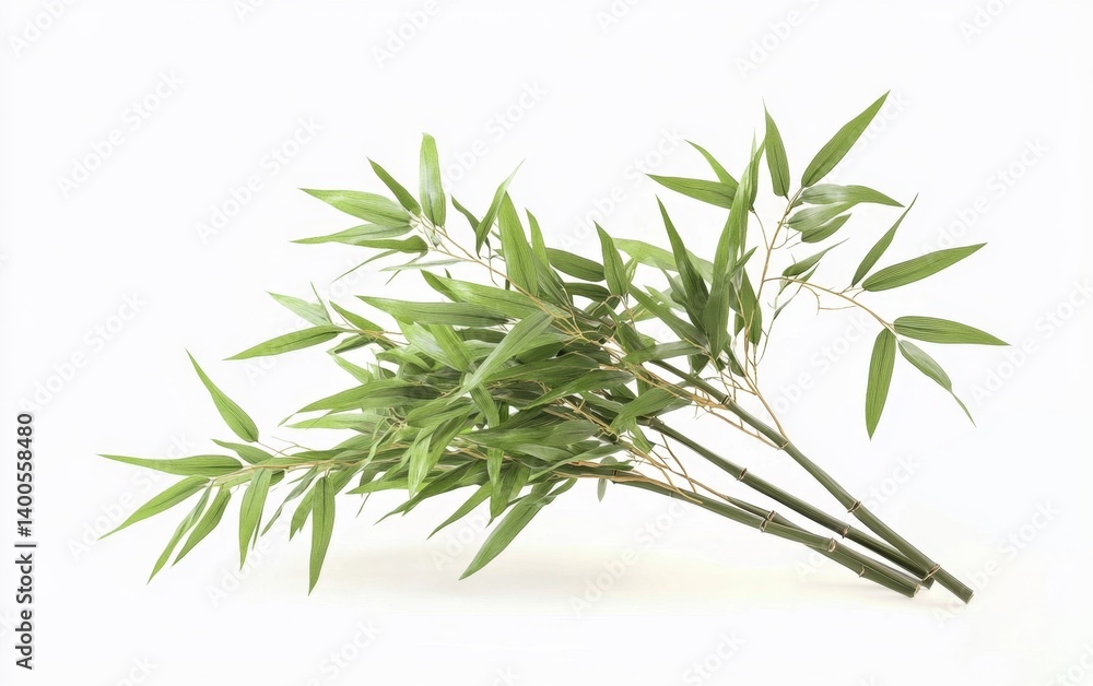 Fototapeta premium Lush bamboo leaves bunch against white background