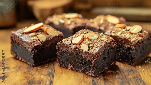 Obraz na płótnie 1Rich chocolate brownies with a dense fudge texture, topped with sliced almonds w salonie