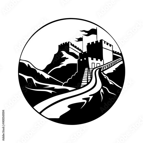 great wall of china icon, great wall of china silhouette vector illustration-simple silhouette illustration of great wall of china, perfect for great wall of china logos and icons