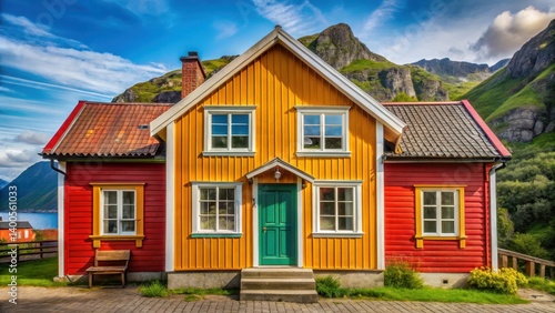 Wallpaper Mural Traditional Norwegian Cottage with Bright Colorful Facade , colours, house,  colours, house, architecture, nature, facade Torontodigital.ca