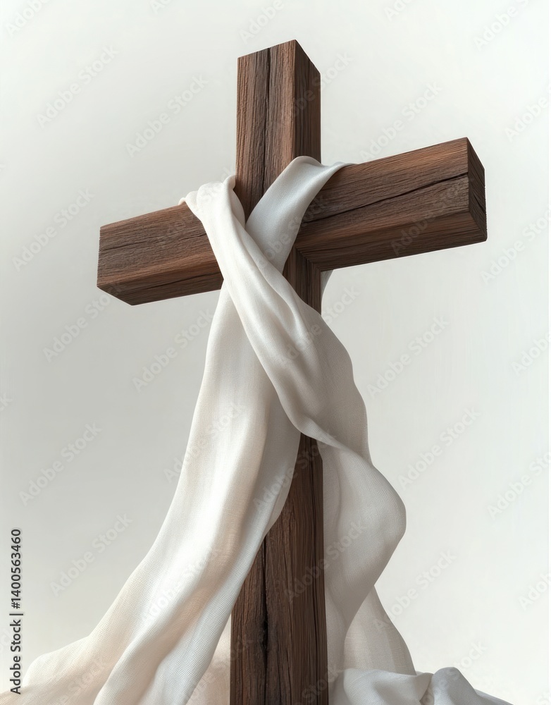 Christian Cross with White Cloth Symbolizing Resurrection and Life After Death