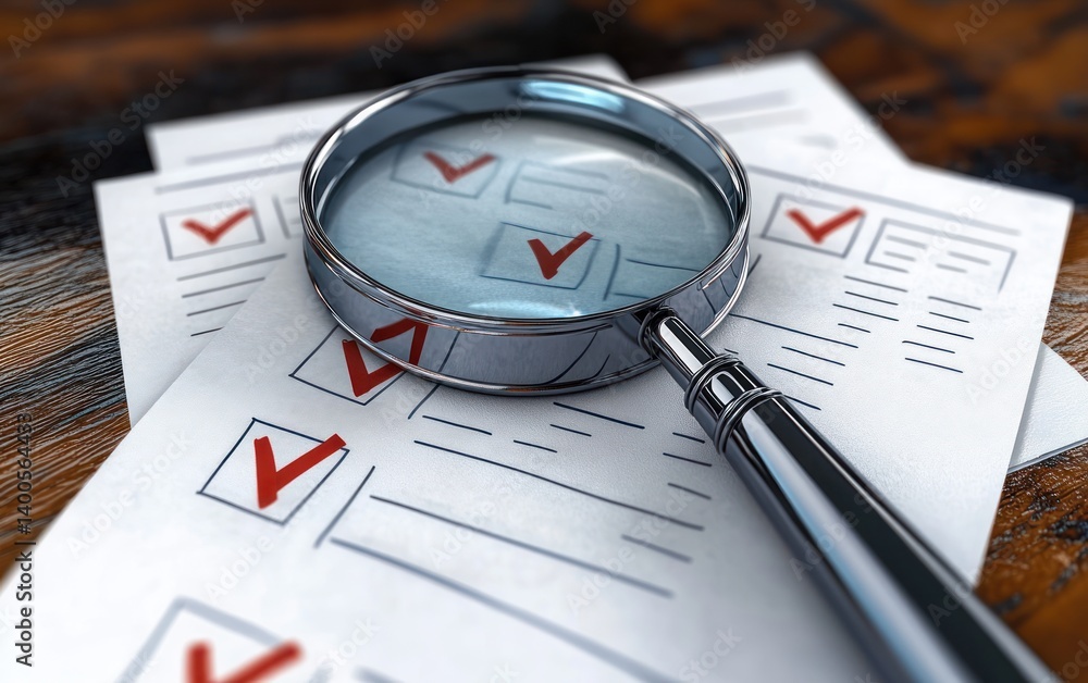 Checklist Under a Magnifying Glass on Clipboard