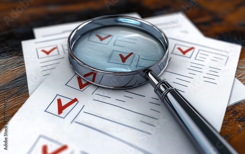 Obraz na płótnie Checklist Under a Magnifying Glass on Clipboard w salonie