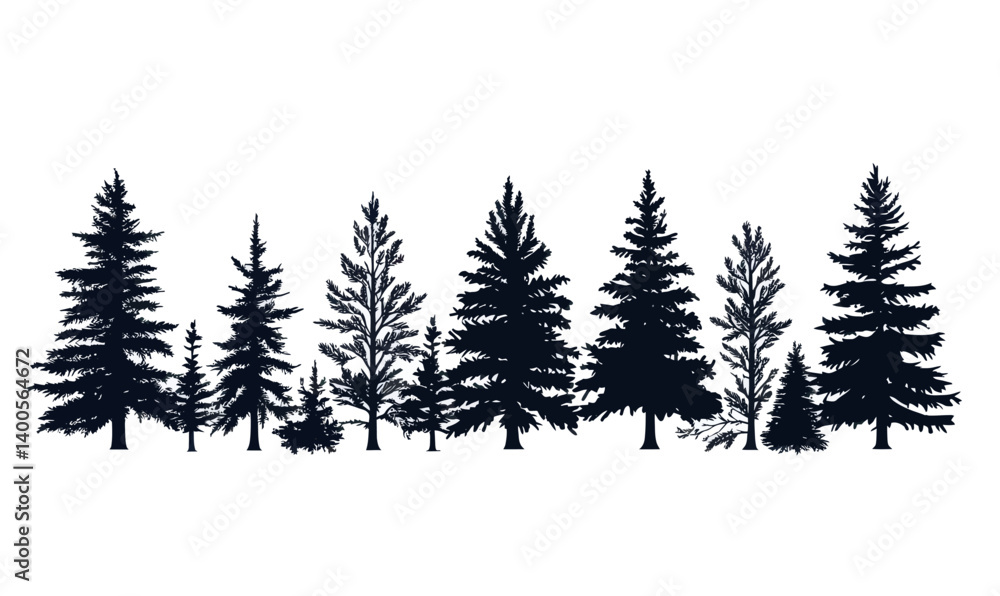 Obraz premium Elegant Coniferous Fir Tree Silhouettes for Nature Projects in Minimalist SVG Vector