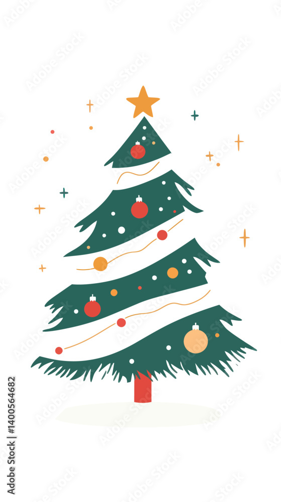 Minimalist Cute Christmas Tree Vector with Ornaments and Star Decoration Minimalist Cute Christmas Tree Vector with Ornaments and Star Decoration