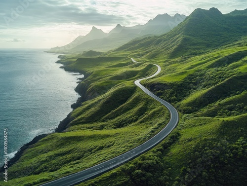 Obraz na płótnie scenic aerial view coastal road travel Iceland beautiful landscape hills adventure summer w salonie