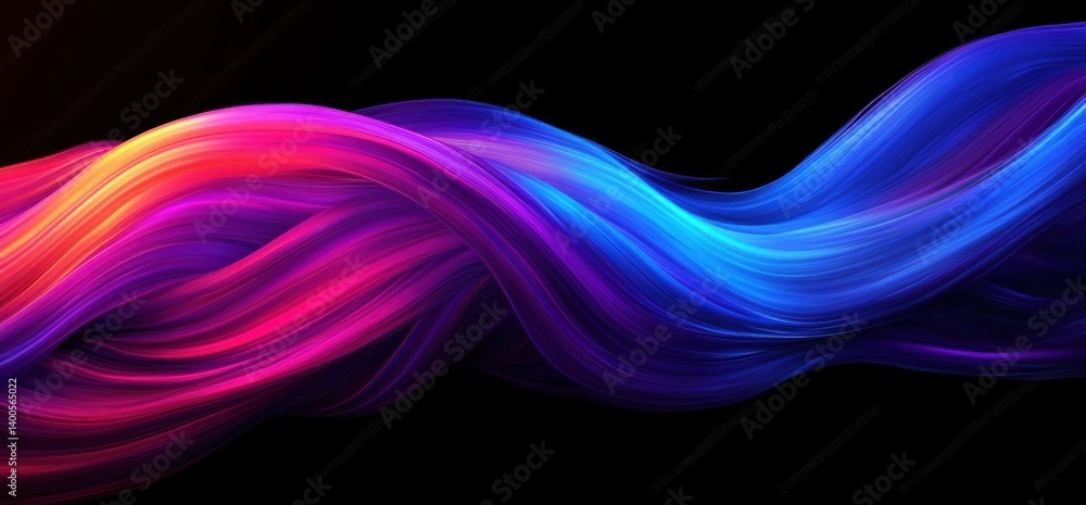 Vibrant Abstract Digital Artwork with Luminous Neon Light Streaks in Pink Blue and Purple Against Black Background