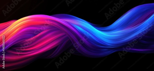 Obraz na płótnie Vibrant Abstract Digital Artwork with Luminous Neon Light Streaks in Pink Blue and Purple Against Black Background w salonie