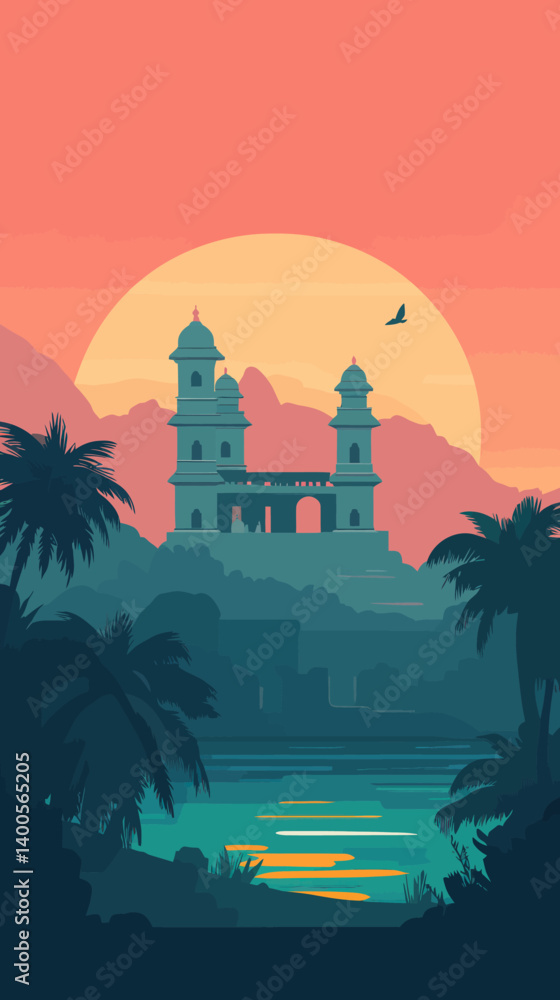 Obraz premium Retro Travel Poster of Indore, Madhya Pradesh, India - Minimalist Vector Art