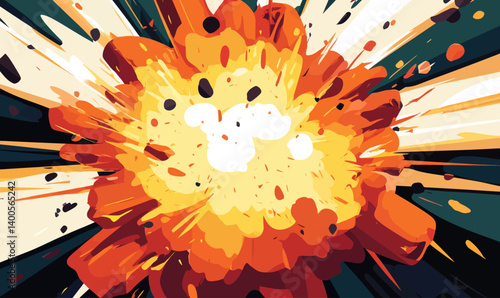 Dynamic Cartoon Explosion Burst Vector with Vibrant Radiating Colors