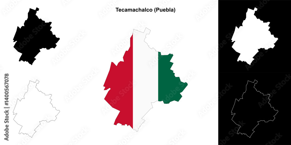 Fototapeta premium Tecamachalco municipality (Puebla) outline map set