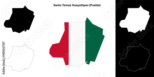 Santo Tomas Hueyotlipan municipality (Puebla) outline map set