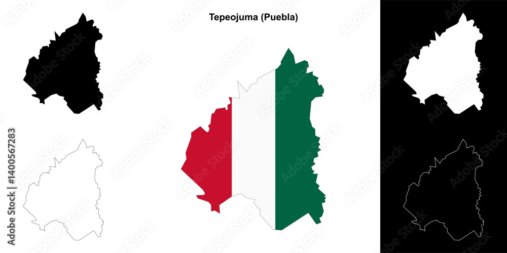 Fototapeta premium Tepeojuma municipality (Puebla) outline map set