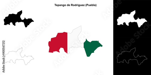 Tepango de Rodriguez municipality (Puebla) outline map set