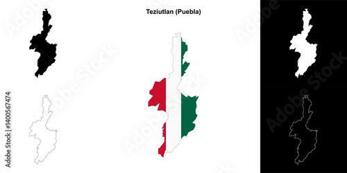 Teziutlan municipality (Puebla) outline map set