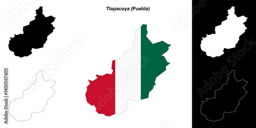 Tlapacoya municipality (Puebla) outline map set