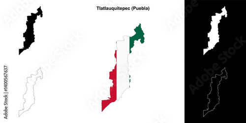 Tlatlauquitepec municipality (Puebla) outline map set