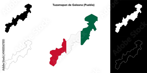 Tuzamapan de Galeana municipality (Puebla) outline map set