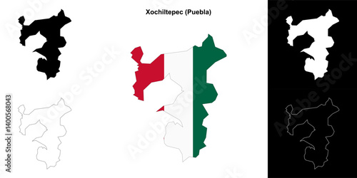 Xochiltepec municipality (Puebla) outline map set